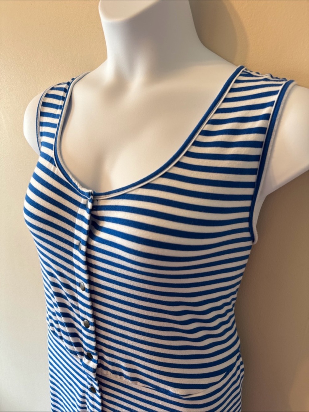 Torrid Blue & White Stripe Maxi Jersey Snap Front Dress Nautical Preppy Size 3 - Picture 4 of 11